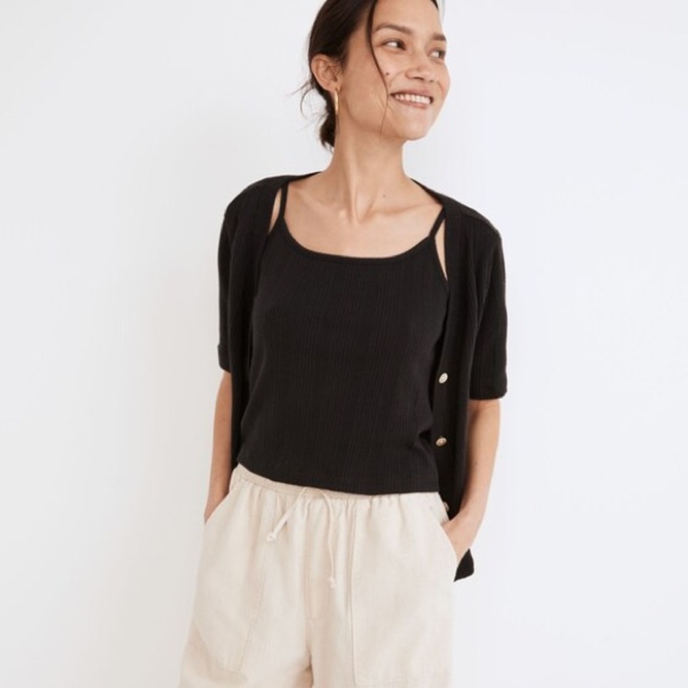 MADEWELL  Pointelle Short Sleeve Cardigan - Black